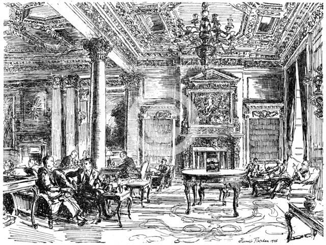The Members' Lounge, RAC clubhouse, Pall Mall, London, 1946. Artist: Hanslip Fletcher