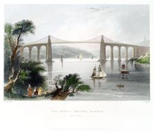 The Menai Bridge, Bangor, North Wales, 1841. Creator: William Henry Bartlett