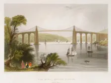 The Menai Bridge, Bangor (North Wales) c1826-c1850