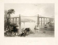 The Menai Bridge, Bangor, North Wales, c1841.	. Creator: William Henry Bartlett