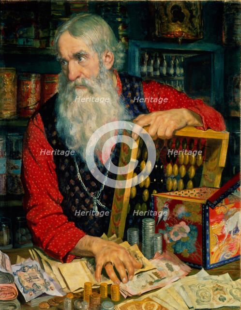 The Merchant (Old Man with Money), 1918. Artist: Kustodiev, Boris Michaylovich (1878-1927)