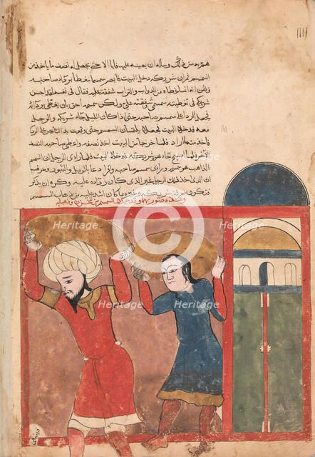 The Merchant and his Accomplice Carry Away Goods, Folio from a Kalila wa Dimna, 18th century. Creator: Unknown.