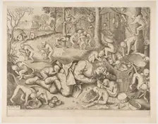 The Merchant Robbed by Monkeys, 1562. Creators: Pieter van der Heyden, Pieter Bruegel the Elder