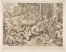The Merchant Robbed by Monkeys, 1562. Creators: Pieter van der Heyden, Pieter Bruegel the Elder