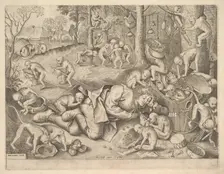 The Merchant Robbed by Monkeys, 1562. Creators: Pieter van der Heyden, Pieter Bruegel the Elder