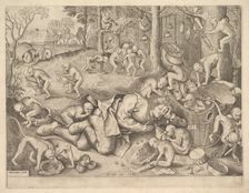 The Merchant Robbed by Monkeys, 1562. Creators: Pieter van der Heyden, Pieter Bruegel the Elder