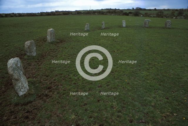 The Merry Maidens Stone Circle, Penwith, Cornwall, 20th century.  Artist: CM Dixon.