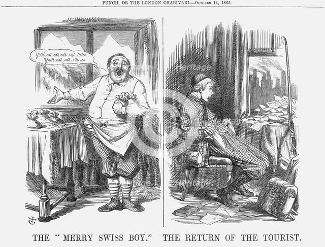 'The "Merry Swiss Boy" The Return of the Tourist', 1865. Creator: John Tenniel.