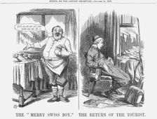 The "Merry Swiss Boy" The Return of the Tourist 1865. Creator: John Tenniel