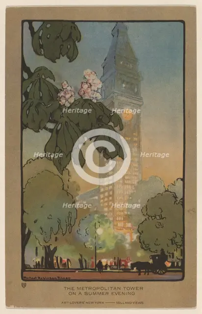 The Metropolitan Tower on A Summer Evening, 1914. Creator: Rachael Robinson Elmer.
