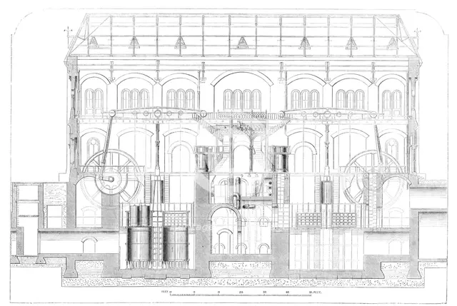 The Metropolitan Main-drainage works: machinery for lifting the sewage, 1864. Creator: Unknown.