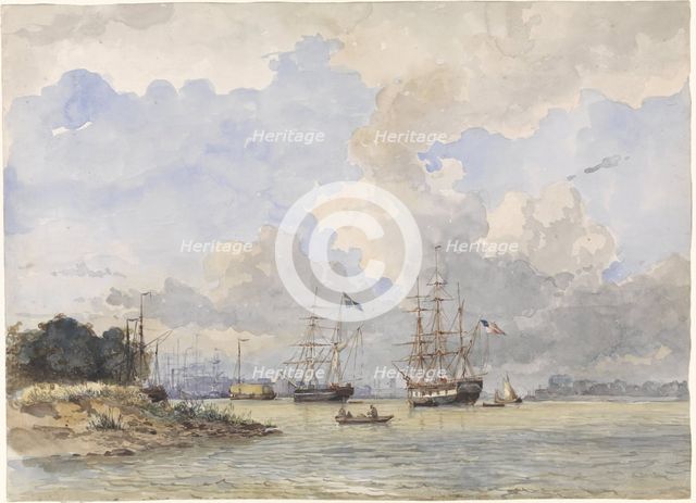 The Meuse at Rotterdam, with an American and Swedish ship, 1834-1893. Creator: Willem Antonie van Deventer.