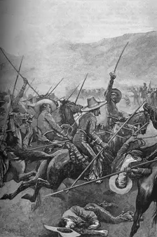 The Mexican Lancers Charged The Illinois Soldiers, 1902. Artist: Sidney E Paget