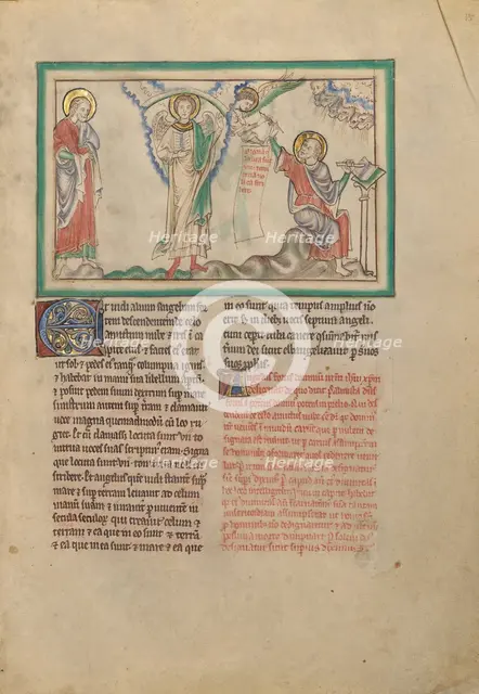 The Mighty Angel and John Forbidden to Write; Dyson Perrins Apocalypse, about 1255-1260. Creator: Unknown.