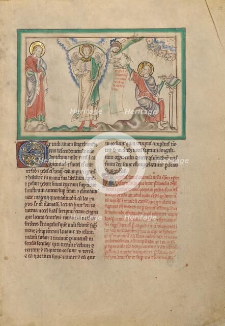 The Mighty Angel and John Forbidden to Write; Dyson Perrins Apocalypse, about 1255-1260. Creator: Unknown.