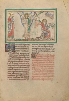 The Mighty Angel and John Forbidden to Write; Dyson Perrins Apocalypse, about 1255-1260. Creator: Unknown