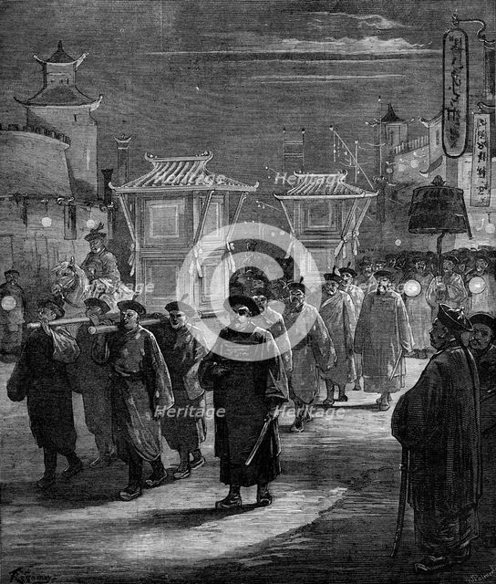 The Midnight Procession: tablets with titles of the bride - Chinese Imperial Marriage at Pekin, 1872 Creator: William James Palmer.
