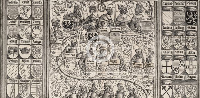 The Middle Portion of the Genealogy of Maximilian, from the Arch of Honor, proof, dated 15..., 1515. Creator: Hans Springinklee.