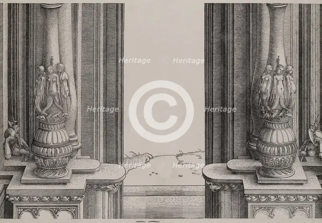 The Middle Section of the Entryway to the Central Portal, the Columns Decorated by Sirens ..., 1515. Creator: Hieronymus Andreae.