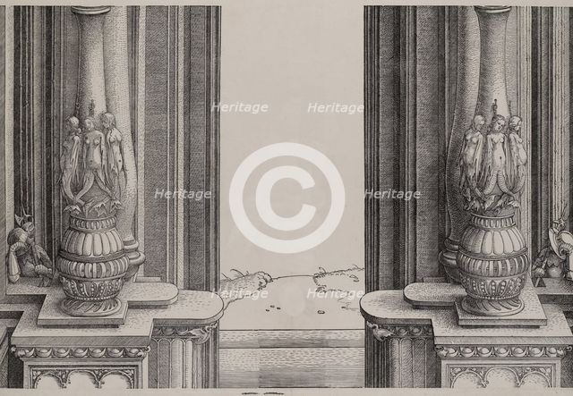 The Middle Section of the Entryway to the Central Portal, the Columns Decorated by Sirens ..., 1515. Creator: Hieronymus Andreae.