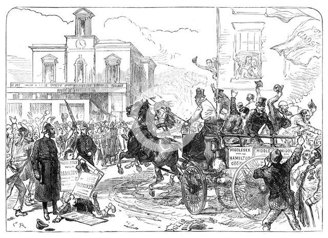 The Middlesex Election: two minutes to five, a sketch at Brentford on Saturday last, 1880. Creator: Unknown.