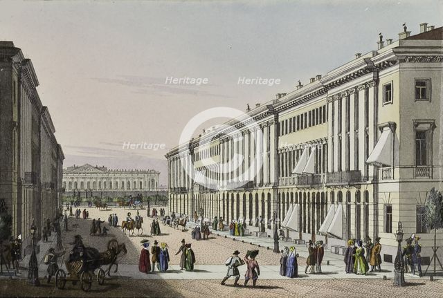The Mikhailovskaya Street with view of the Michael Palace in St. Petersburg, First half of the 19th  Artist: Beggrov, Karl Petrovich (1799-1875)