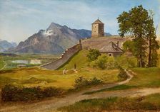 The Military Guard House and the Joseph Tower on the Salzburg Monchsberg, 1835. Creator: Friedrich Loos