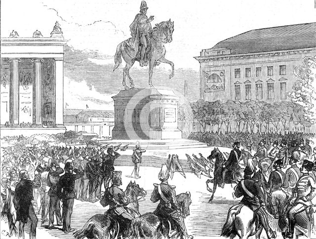 The Military Triumph at Berlin: unveiling the statue of King Frederick William III., 1871. Creator: C. R..