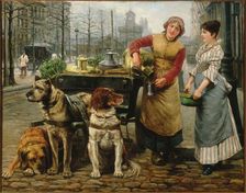 The Milkmaid with dog cart on the De Keyserlei in Antwerp , c. 1890. Creator: Houben, Henri (1858-1931)