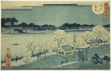 The Mimeguri Embankment on the Sumida River (Sumidagawa Mimeguri tsutsumi), from the serie..., 1862. Creator: Utagawa Hiroshige II