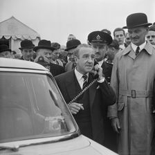 The Minister of Transport, Ernest Marples, using a police car's radio telephone..., M1, 02/11/1959. Creator: John Laing plc
