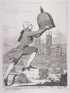 The Minister endeavouring to eke out Dr Pr-ty---n's Bisho-prick 1787. Artist: James Gillray