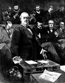 The Ministerial Crisis: Sir William Harcourt announcing the resignation of the Government..., 1895. Creator: R. Taylor & Co.