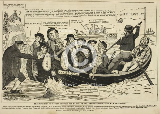 'The Ministers and their cronies off to Botany Bay, and the Dorchester men returning', 1834-1835.  Creator: Charles Jameson Grant.