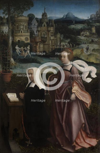 The Miser and Death (Inner doors): Saint Godelieve with donor, c1515. Creator: Provost (Provoost), Jan (1465-1529).