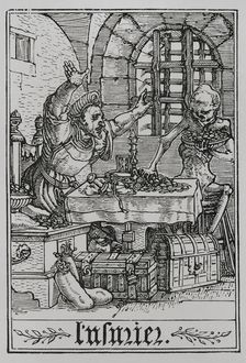 The Miser from "The Dance of Death", 1538, (1877). Creator: Unknown
