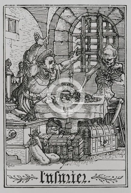 The Miser from "The Dance of Death", 1538, (1877). Creator: Unknown.
