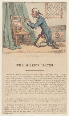 The Miser's Prayer, Feb 10, 1801., Feb 10, 1801. Creator: Thomas Rowlandson