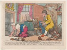 The Miseries of Human Life: Getting Up Early in a Cold Gloomy Morning...Before ..., October 9, 1807. Creator: Thomas Rowlandson