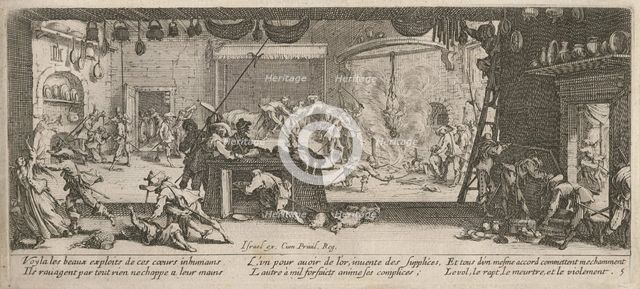 The Miseries and Misfortunes of War, folio 5: Plundering a large Farmhouse, 1633.