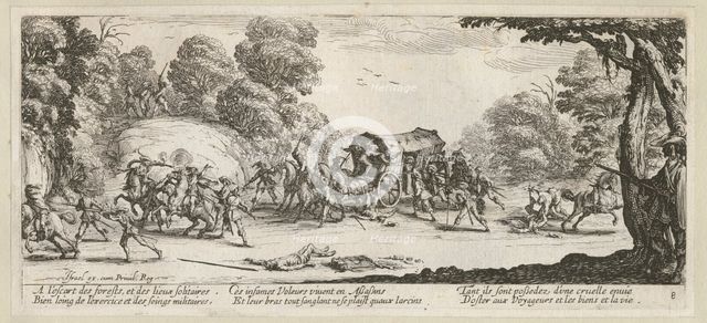 The Miseries and Misfortunes of War, folio 8: Attack on a Coach, 1633.
