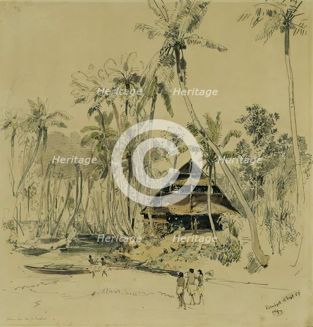 The missionary's house on Puinipet (Ponape) Island, Caroline Islands, 1858. Creator: Joseph Selleny.
