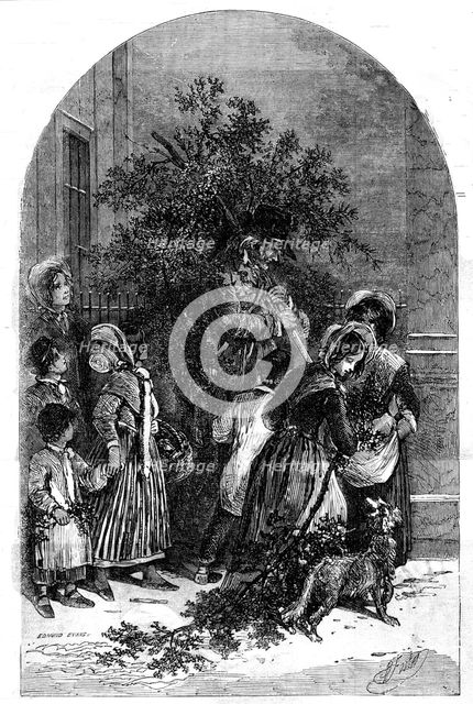 The Mistletoe Seller, drawn by Foster, 1854. Creator: Edmund Evans.