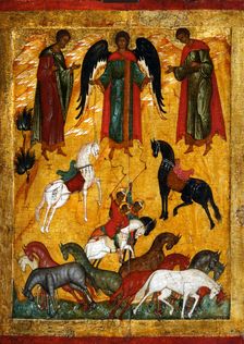 The Miracle of Florus and Laurus, early 16th century. Creator: Russian icon