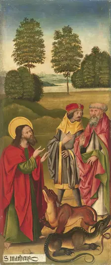 The miracle of Saint Matthew taming the Dragons, 1478. Creator: Gabriel Malesskircher