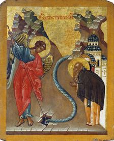 The Miracle of the Archangel Michael at Chonae, late 15th century. Creator: Russian icon