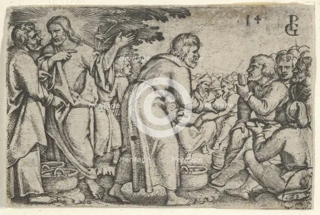The Miracle of the Loaves and the Fishes, from The Story of Christ, 1534-35. Creator: Georg Pencz.