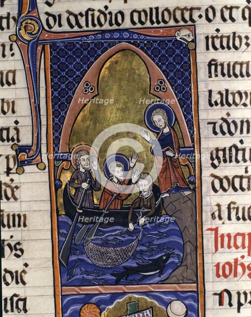 The miraculous catch, miniature in the 'Sacred Bible, volume IV. New Testament'. Manuscript on pa…