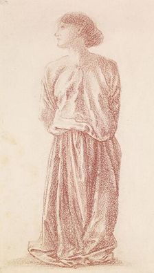 The Mirror of Venus - Study of Kneeling Female Attendant, 1865-66. Creator: Sir Edward Coley Burne-Jones