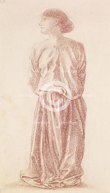 The Mirror of Venus - Study of Kneeling Female Attendant, 1865-66. Creator: Sir Edward Coley Burne-Jones.